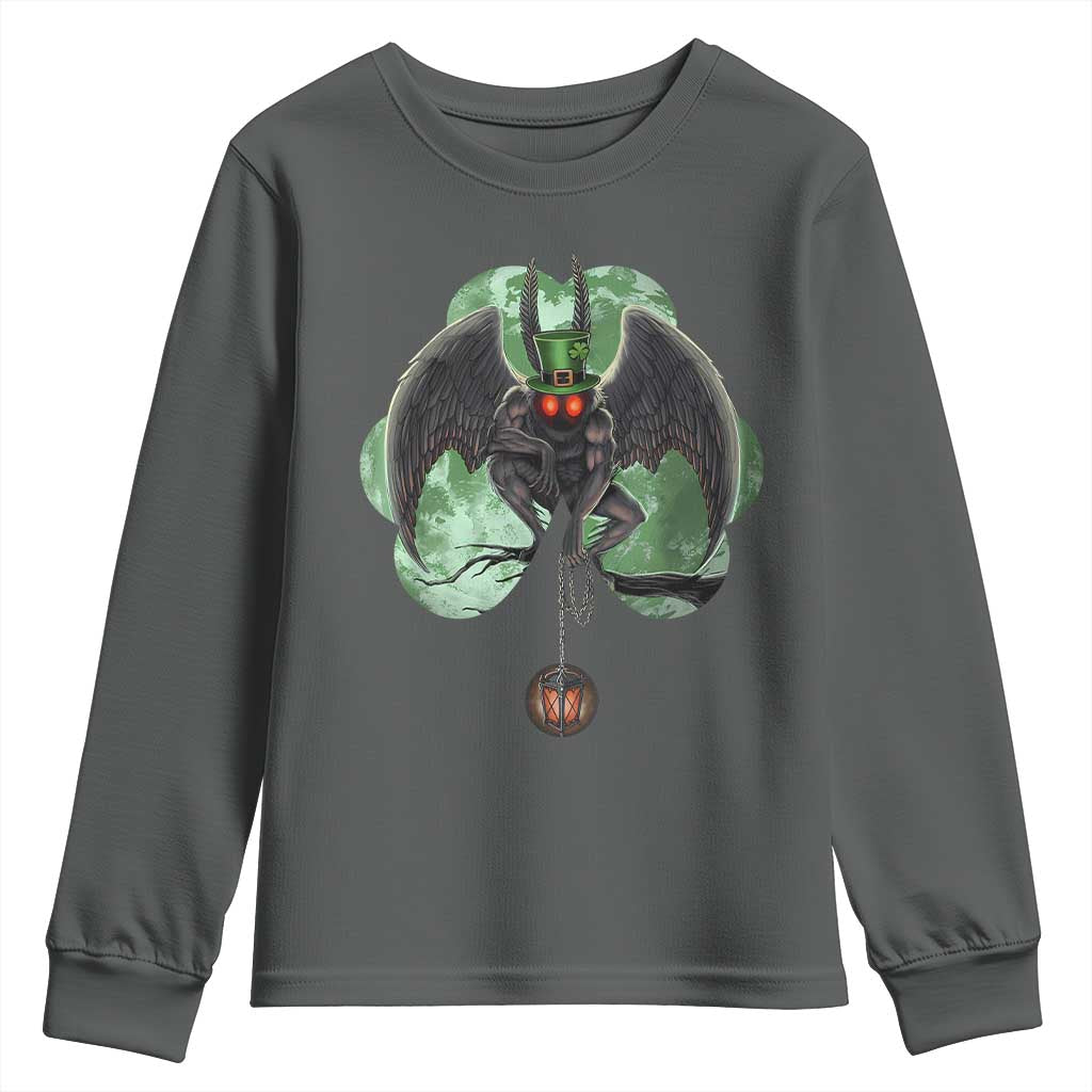 Funny St Patrick's Day Mothman Cryptid Creature Shamrock Youth Sweatshirt TS11 Dark Heather Print Your Wear