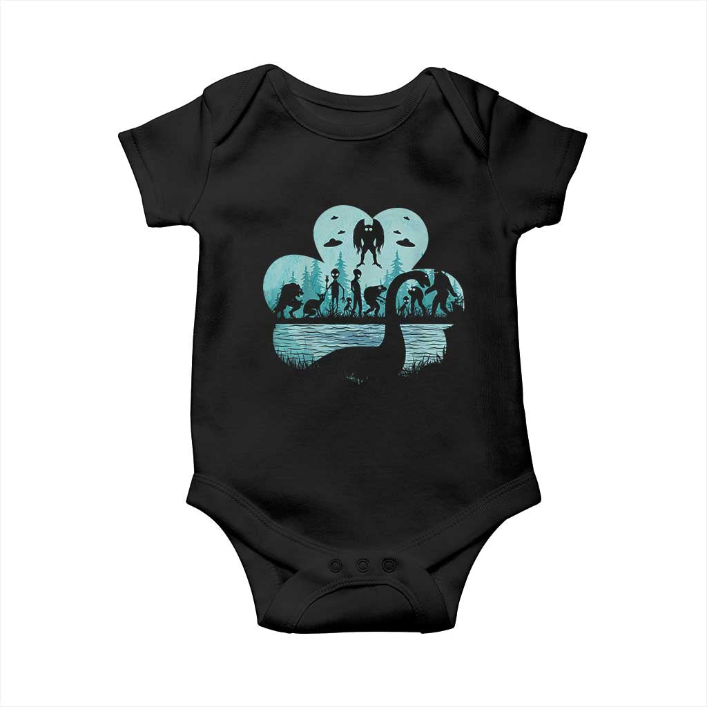 Funny Cryptid St Patrick's Day Baby Onesie Bigfoot Mothman Aliens Shamrock TS11 Black Print Your Wear