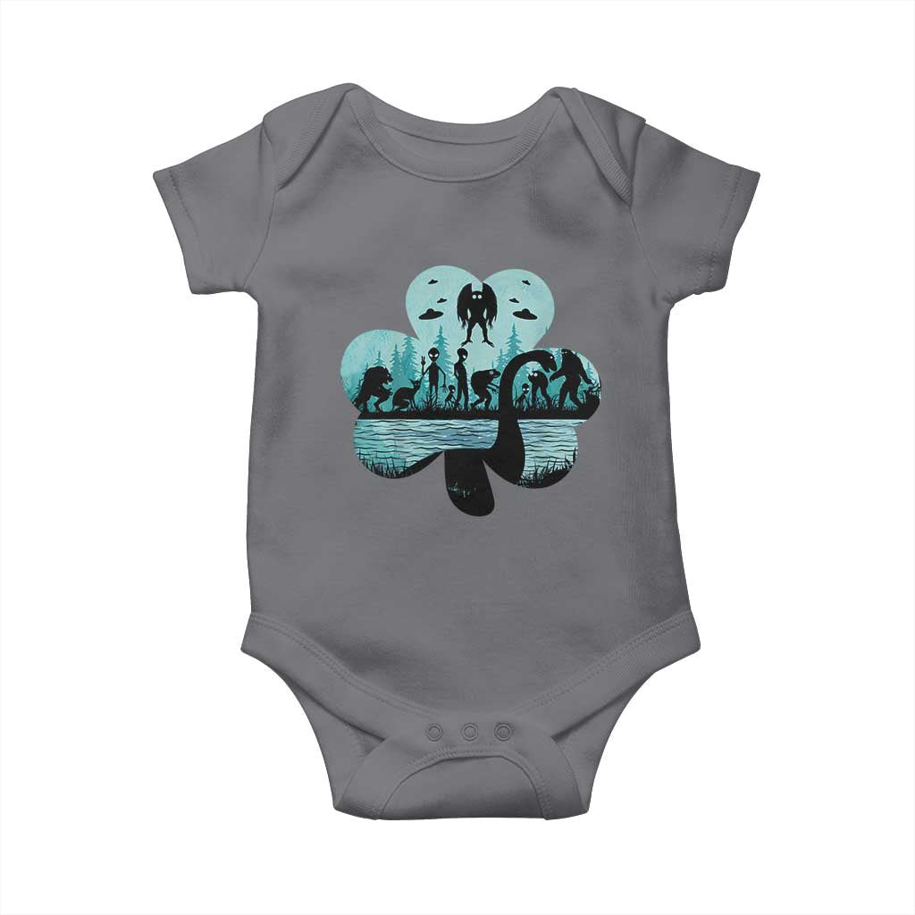 Funny Cryptid St Patrick's Day Baby Onesie Bigfoot Mothman Aliens Shamrock TS11 Charcoal Print Your Wear