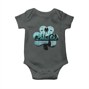 Funny Cryptid St Patrick's Day Baby Onesie Bigfoot Mothman Aliens Shamrock TS11 Dark Heather Print Your Wear