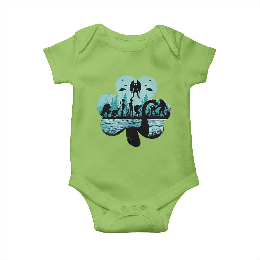 Funny Cryptid St Patrick's Day Baby Onesie Bigfoot Mothman Aliens Shamrock TS11 Lime Print Your Wear
