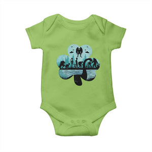 Funny Cryptid St Patrick's Day Baby Onesie Bigfoot Mothman Aliens Shamrock TS11 Lime Print Your Wear