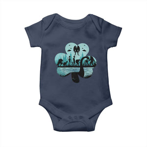 Funny Cryptid St Patrick's Day Baby Onesie Bigfoot Mothman Aliens Shamrock TS11 Navy Print Your Wear