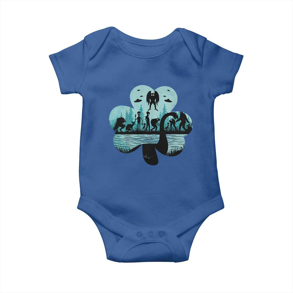 Funny Cryptid St Patrick's Day Baby Onesie Bigfoot Mothman Aliens Shamrock TS11 Royal Blue Print Your Wear