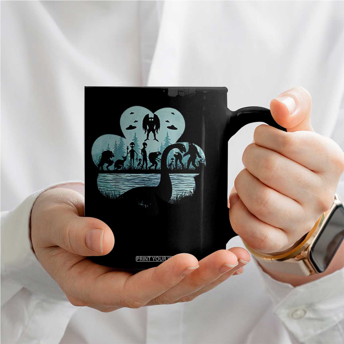 Funny Cryptid St Patrick's Day Coffee Mug Bigfoot Mothman Aliens Shamrock TS11 Print Your Wear