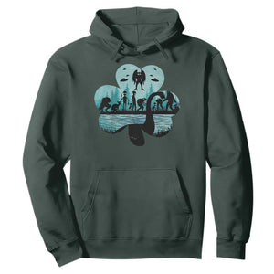 Funny Cryptid St Patrick's Day Hoodie Bigfoot Mothman Aliens Shamrock TS11 Dark Forest Green Print Your Wear