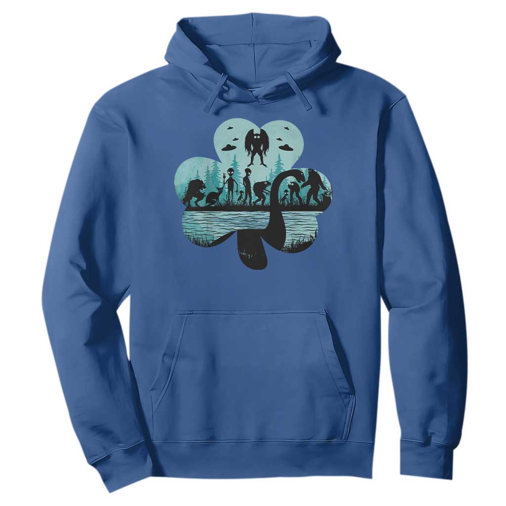 Funny Cryptid St Patrick's Day Hoodie Bigfoot Mothman Aliens Shamrock TS11 Royal Blue Print Your Wear