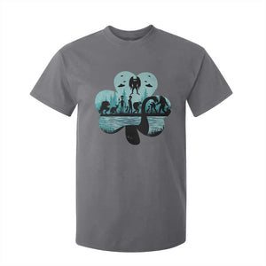 Funny Cryptid St Patrick's Day T Shirt For Kid Bigfoot Mothman Aliens Shamrock TS11 Charcoal Print Your Wear