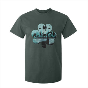Funny Cryptid St Patrick's Day T Shirt For Kid Bigfoot Mothman Aliens Shamrock TS11 Dark Forest Green Print Your Wear