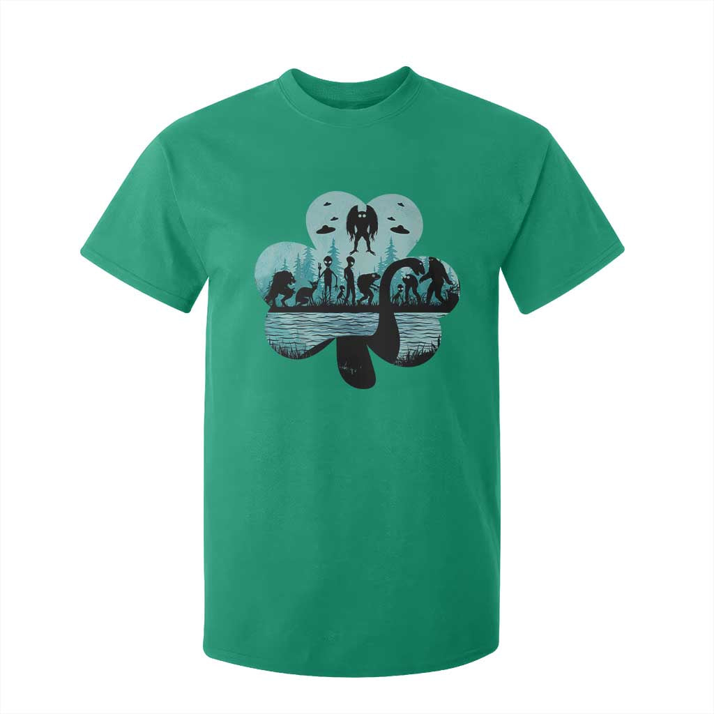 Funny Cryptid St Patrick's Day T Shirt For Kid Bigfoot Mothman Aliens Shamrock TS11 Irish Green Print Your Wear