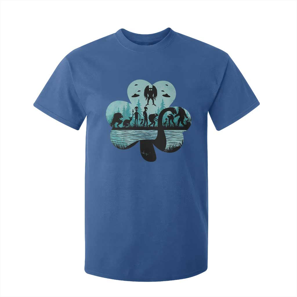 Funny Cryptid St Patrick's Day T Shirt For Kid Bigfoot Mothman Aliens Shamrock TS11 Royal Blue Print Your Wear