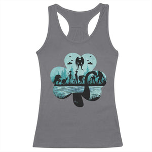 Funny Cryptid St Patrick's Day Racerback Tank Top Bigfoot Mothman Aliens Shamrock TS11 Charcoal Print Your Wear