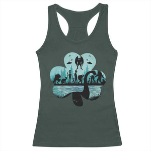 Funny Cryptid St Patrick's Day Racerback Tank Top Bigfoot Mothman Aliens Shamrock TS11 Dark Forest Green Print Your Wear
