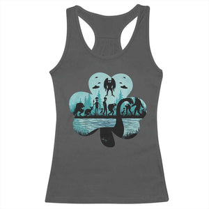 Funny Cryptid St Patrick's Day Racerback Tank Top Bigfoot Mothman Aliens Shamrock TS11 Dark Heather Print Your Wear