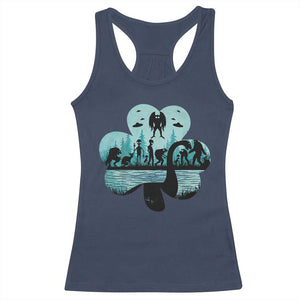 Funny Cryptid St Patrick's Day Racerback Tank Top Bigfoot Mothman Aliens Shamrock TS11 Navy Print Your Wear