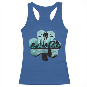 Funny Cryptid St Patrick's Day Racerback Tank Top Bigfoot Mothman Aliens Shamrock TS11 Royal Blue Print Your Wear