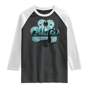 Funny Cryptid St Patrick's Day Raglan Shirt Bigfoot Mothman Aliens Shamrock TS11 Black White Print Your Wear