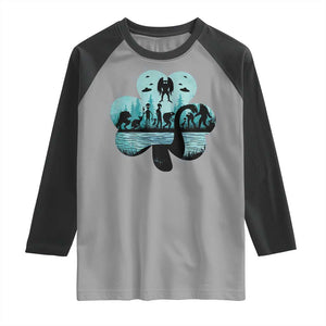 Funny Cryptid St Patrick's Day Raglan Shirt Bigfoot Mothman Aliens Shamrock TS11 Sport Gray Black Print Your Wear
