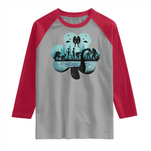 Funny Cryptid St Patrick's Day Raglan Shirt Bigfoot Mothman Aliens Shamrock TS11 Sport Gray Red Print Your Wear