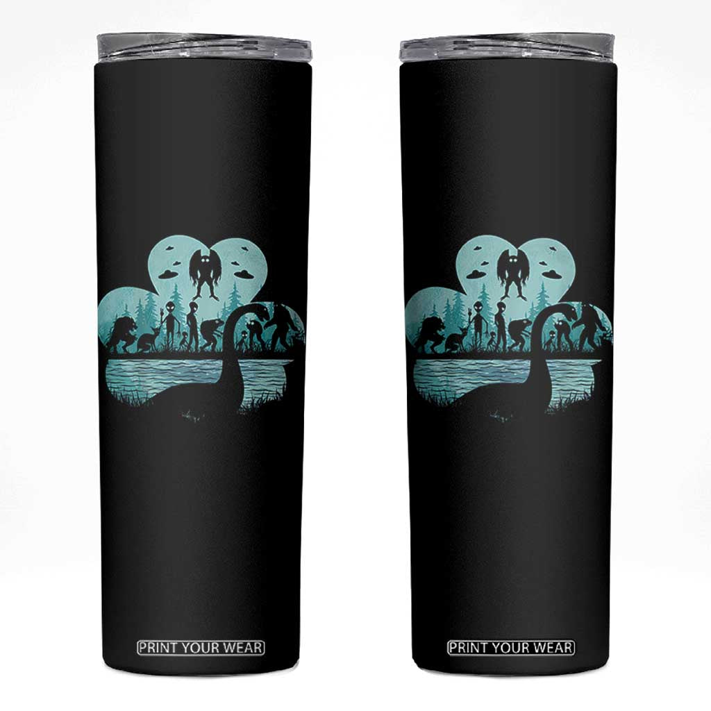 Funny Cryptid St Patrick's Day Skinny Tumbler Bigfoot Mothman Aliens Shamrock TS11 Black Print Your Wear