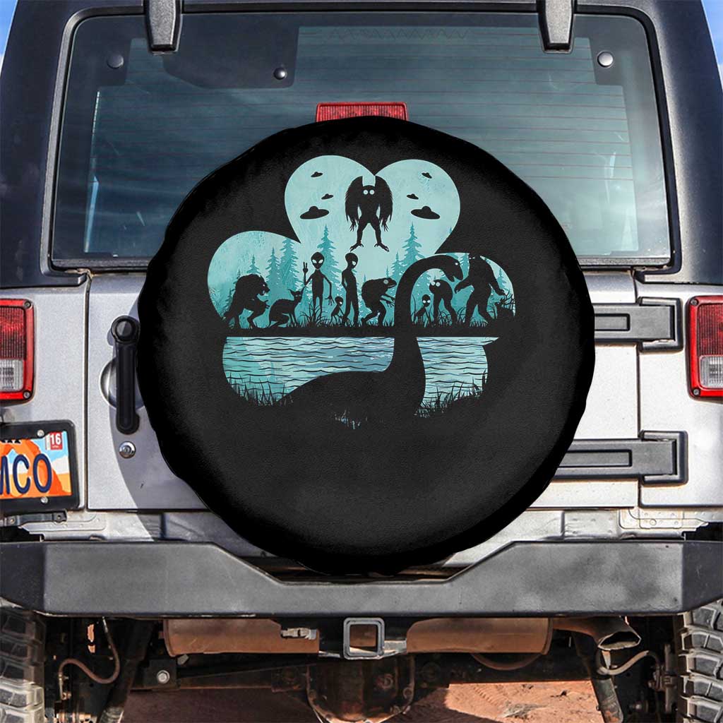 Funny Cryptid St Patrick's Day Spare Tire Cover Bigfoot Mothman Aliens Shamrock TS11 No hole Black Print Your Wear