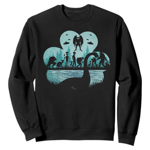 Funny Cryptid St Patrick's Day Sweatshirt Bigfoot Mothman Aliens Shamrock TS11 Black Print Your Wear