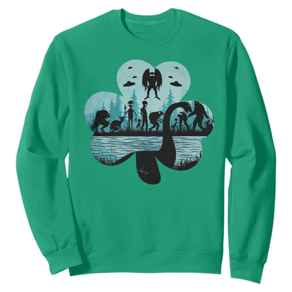 Funny Cryptid St Patrick's Day Sweatshirt Bigfoot Mothman Aliens Shamrock TS11 Irish Green Print Your Wear