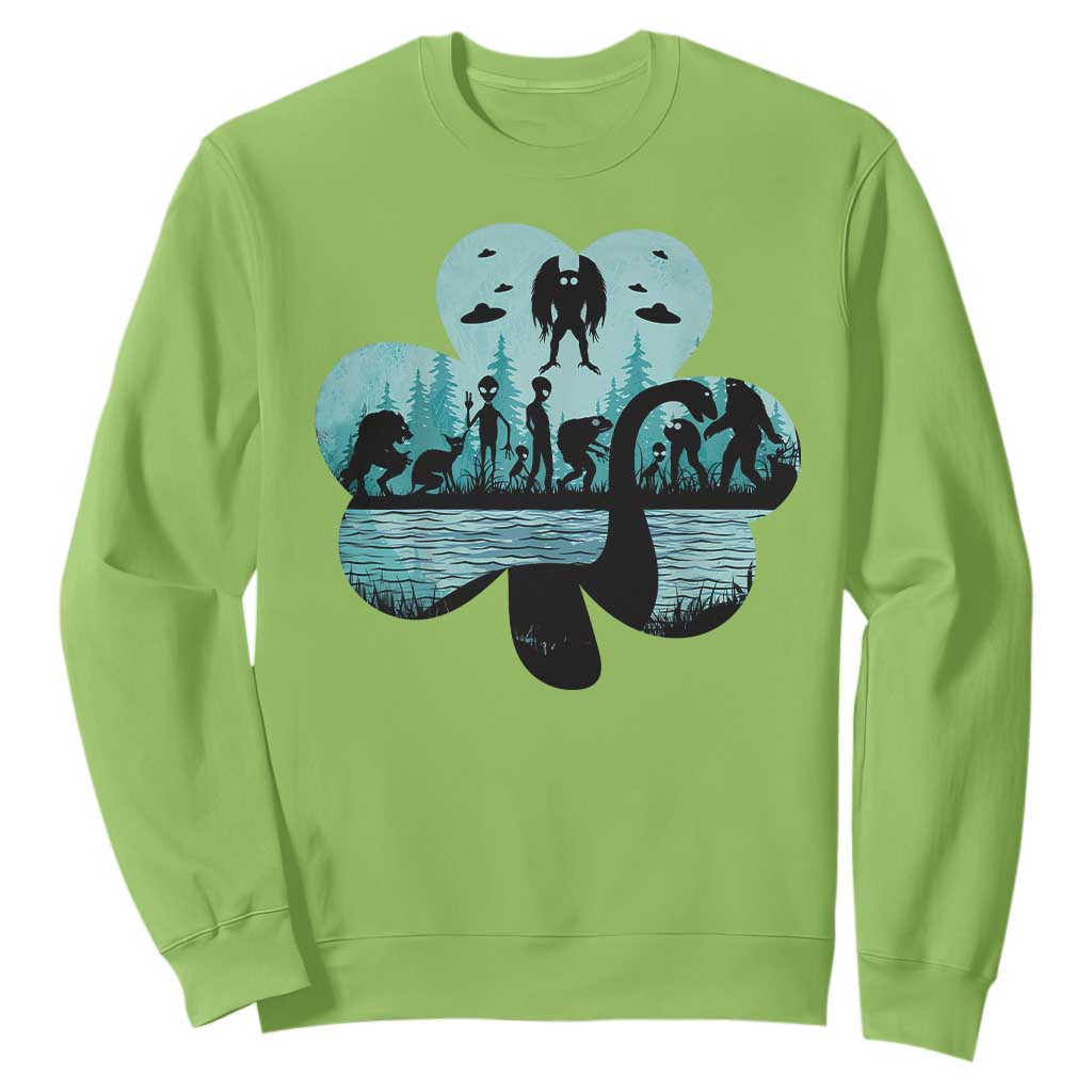 Funny Cryptid St Patrick's Day Sweatshirt Bigfoot Mothman Aliens Shamrock TS11 Lime Print Your Wear