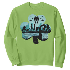 Funny Cryptid St Patrick's Day Sweatshirt Bigfoot Mothman Aliens Shamrock TS11 Lime Print Your Wear