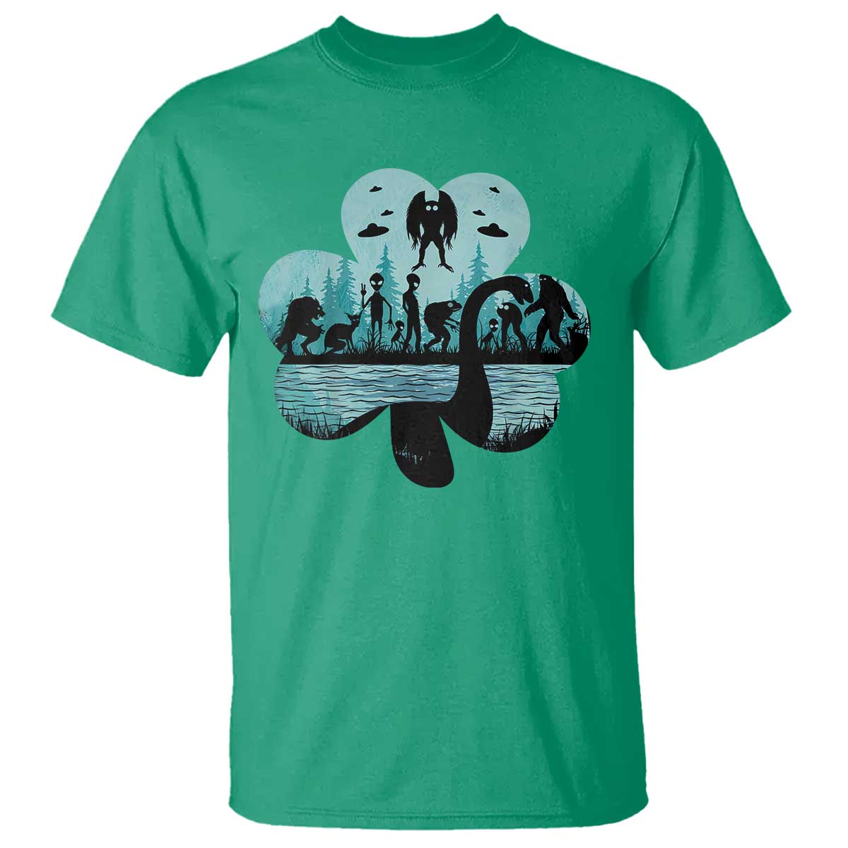 Funny Cryptid St Patrick's Day T Shirt Bigfoot Mothman Aliens Shamrock TS11 Irish Green Print Your Wear