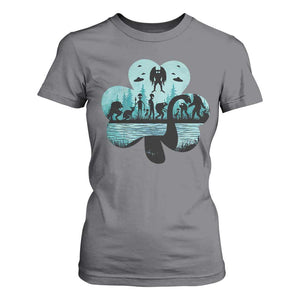 Funny Cryptid St Patrick's Day T Shirt For Women Bigfoot Mothman Aliens Shamrock TS11 Charcoal Print Your Wear