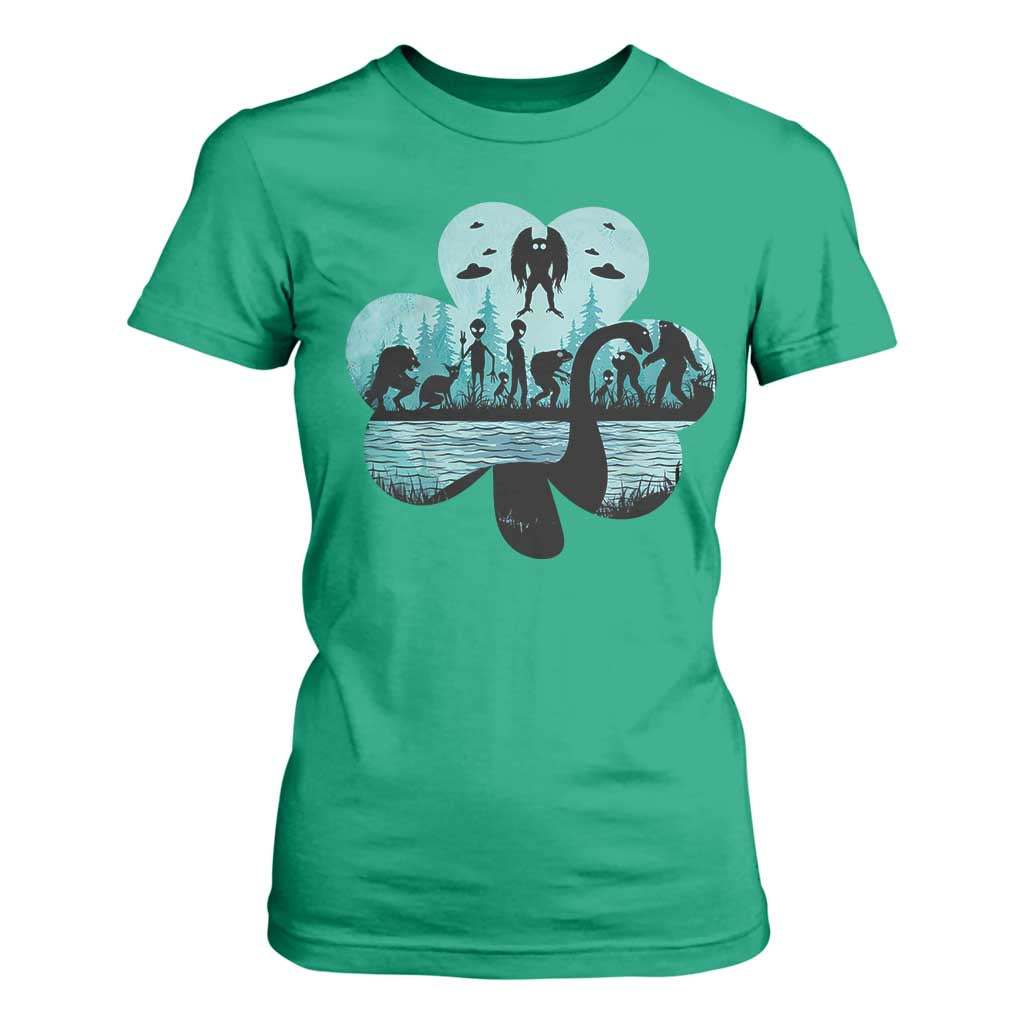 Funny Cryptid St Patrick's Day T Shirt For Women Bigfoot Mothman Aliens Shamrock TS11 Irish Green Print Your Wear