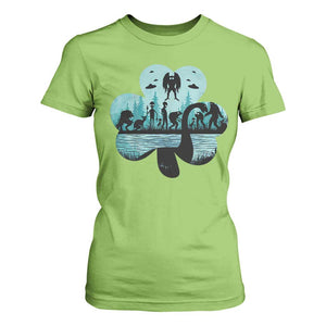 Funny Cryptid St Patrick's Day T Shirt For Women Bigfoot Mothman Aliens Shamrock TS11 Lime Print Your Wear