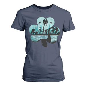 Funny Cryptid St Patrick's Day T Shirt For Women Bigfoot Mothman Aliens Shamrock TS11 Navy Print Your Wear
