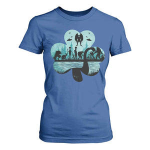 Funny Cryptid St Patrick's Day T Shirt For Women Bigfoot Mothman Aliens Shamrock TS11 Royal Blue Print Your Wear