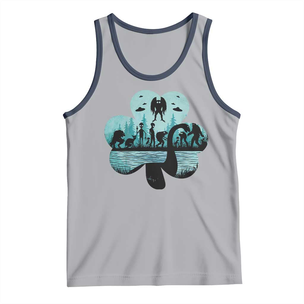 Funny Cryptid St Patrick's Day Tank Top Bigfoot Mothman Aliens Shamrock TS11 Athletic Heather Navy Print Your Wear