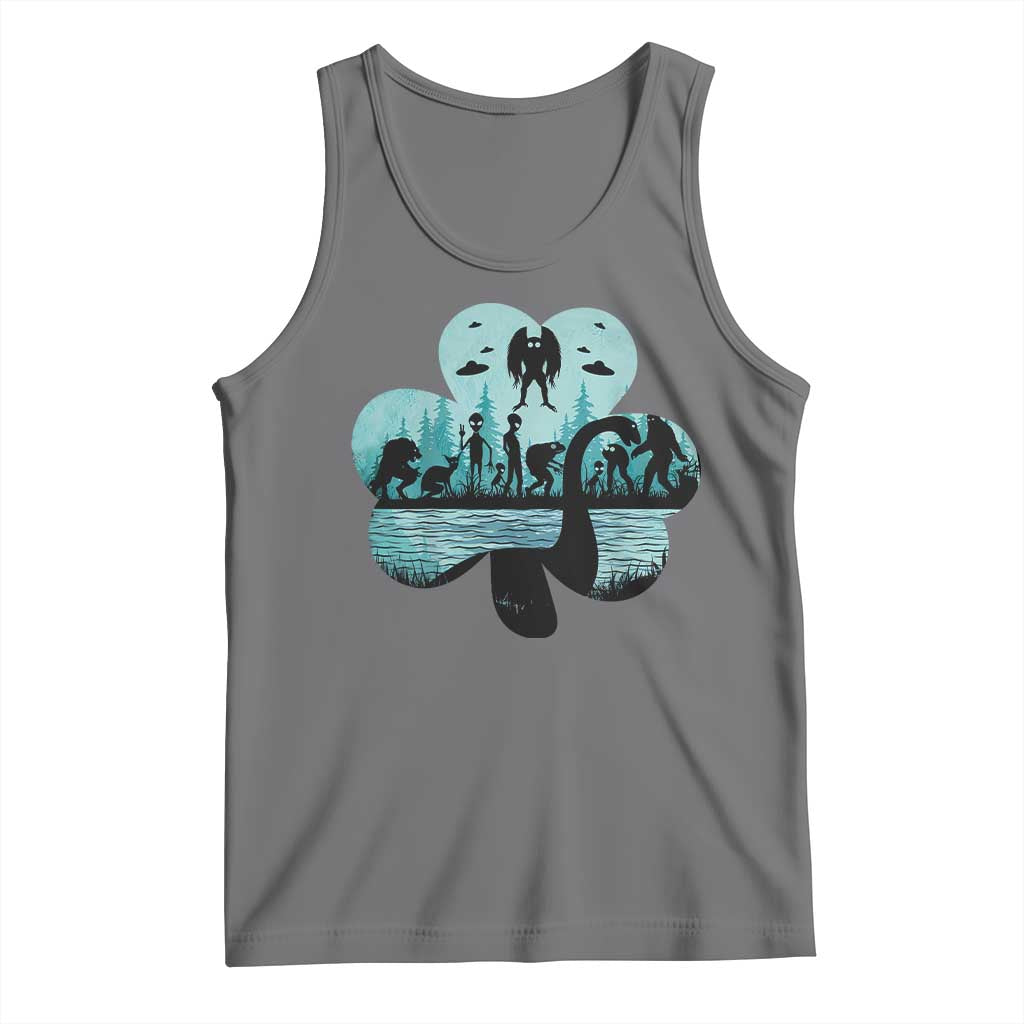 Funny Cryptid St Patrick's Day Tank Top Bigfoot Mothman Aliens Shamrock TS11 Black Heather Print Your Wear