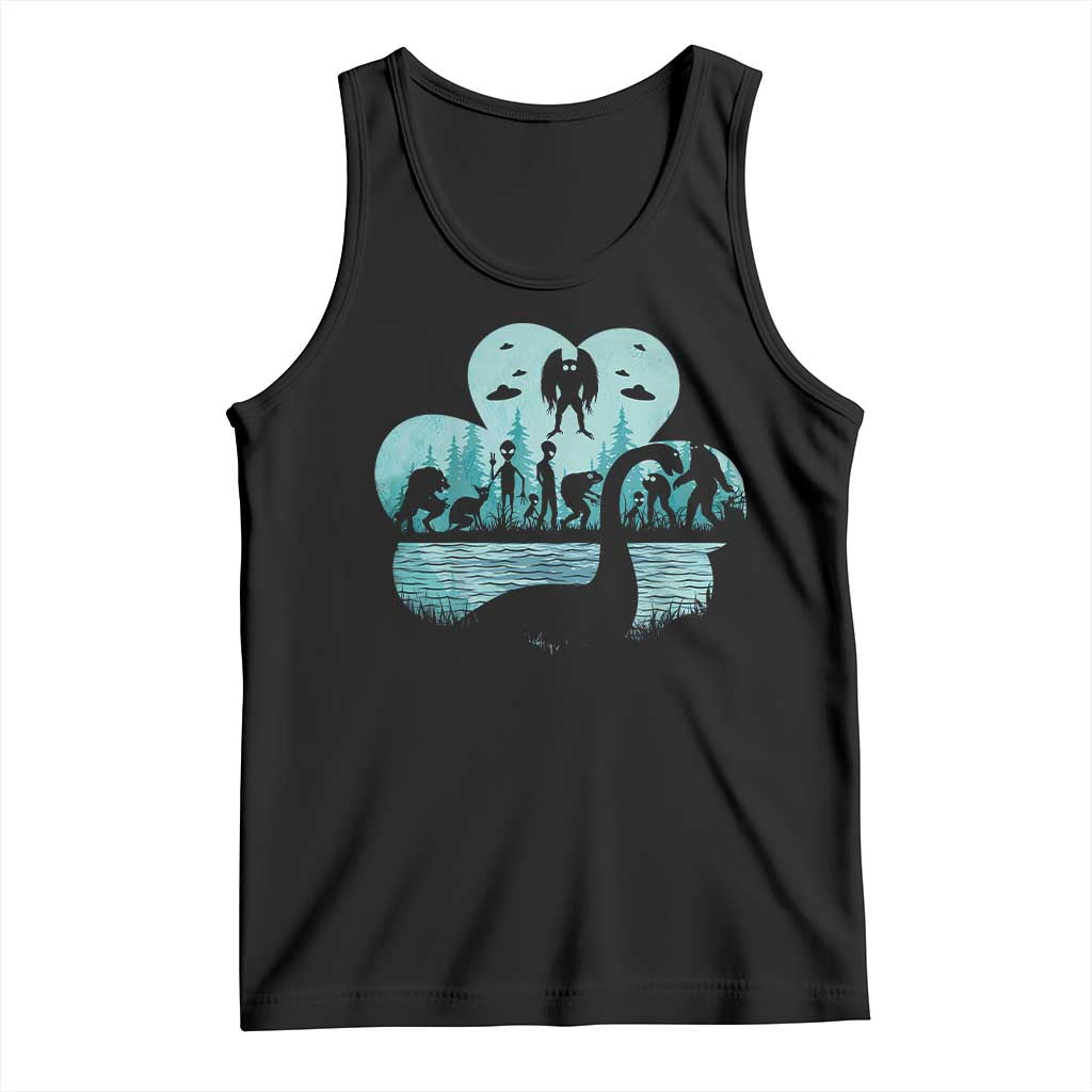 Funny Cryptid St Patrick's Day Tank Top Bigfoot Mothman Aliens Shamrock TS11 Black Print Your Wear
