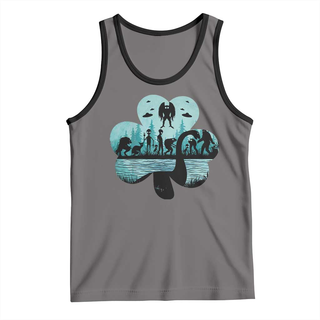 Funny Cryptid St Patrick's Day Tank Top Bigfoot Mothman Aliens Shamrock TS11 Deep Heather Black Print Your Wear