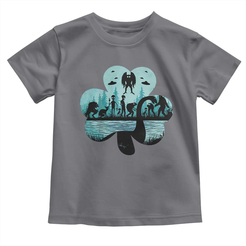 Funny Cryptid St Patrick's Day Toddler T Shirt Bigfoot Mothman Aliens Shamrock TS11 Charcoal Print Your Wear