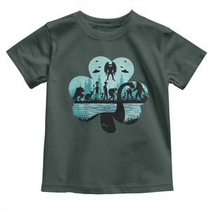 Funny Cryptid St Patrick's Day Toddler T Shirt Bigfoot Mothman Aliens Shamrock TS11 Dark Forest Green Print Your Wear