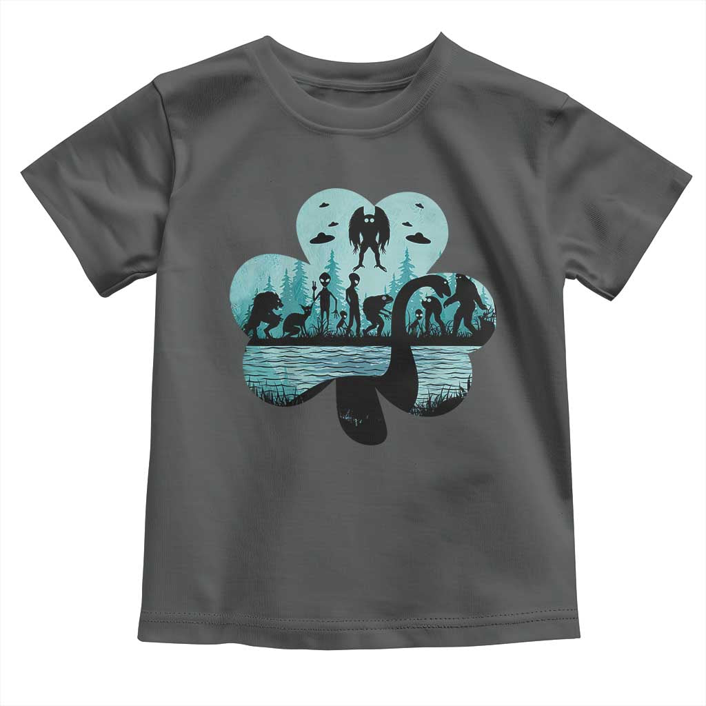 Funny Cryptid St Patrick's Day Toddler T Shirt Bigfoot Mothman Aliens Shamrock TS11 Dark Heather Print Your Wear