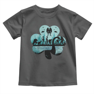Funny Cryptid St Patrick's Day Toddler T Shirt Bigfoot Mothman Aliens Shamrock TS11 Dark Heather Print Your Wear