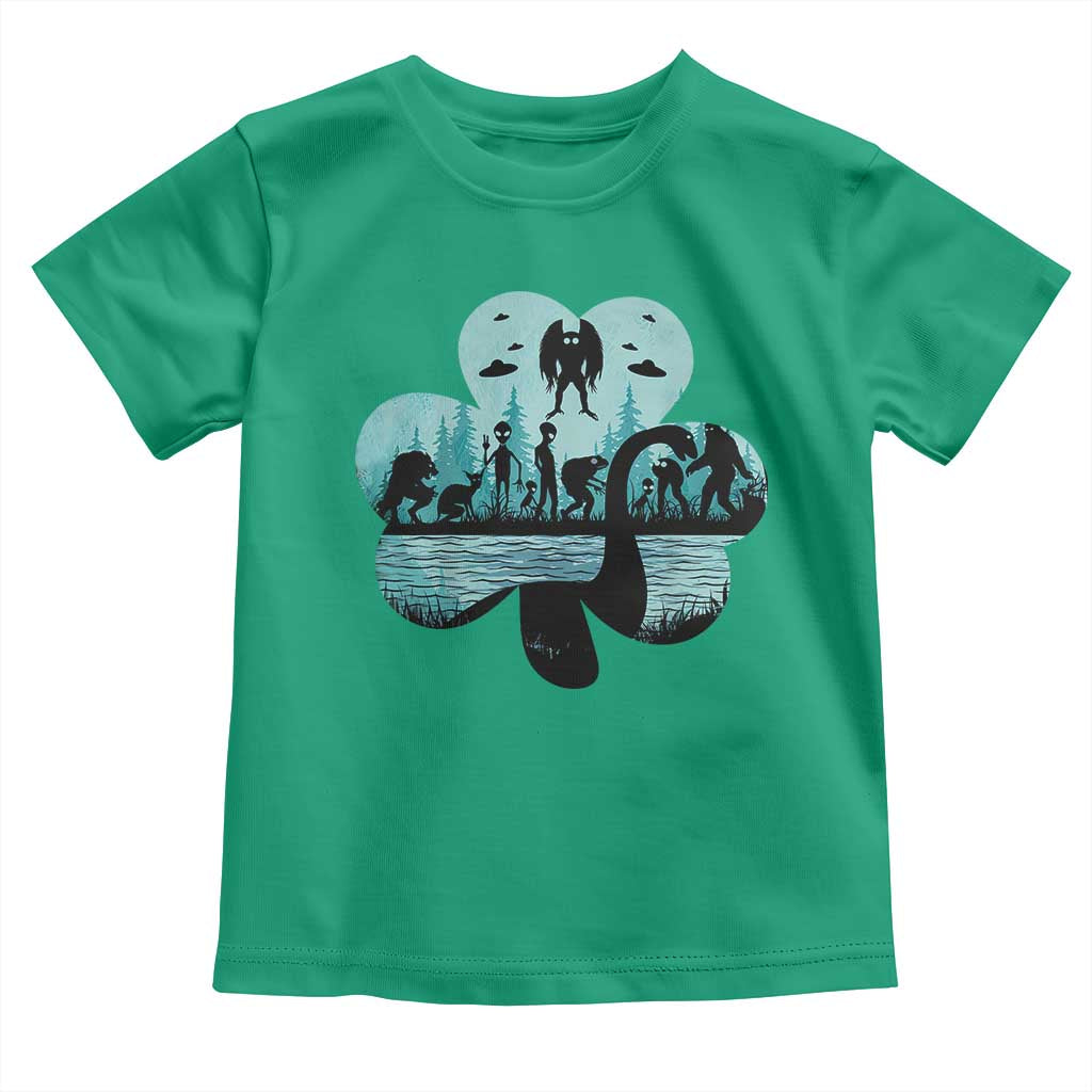 Funny Cryptid St Patrick's Day Toddler T Shirt Bigfoot Mothman Aliens Shamrock TS11 Irish Green Print Your Wear