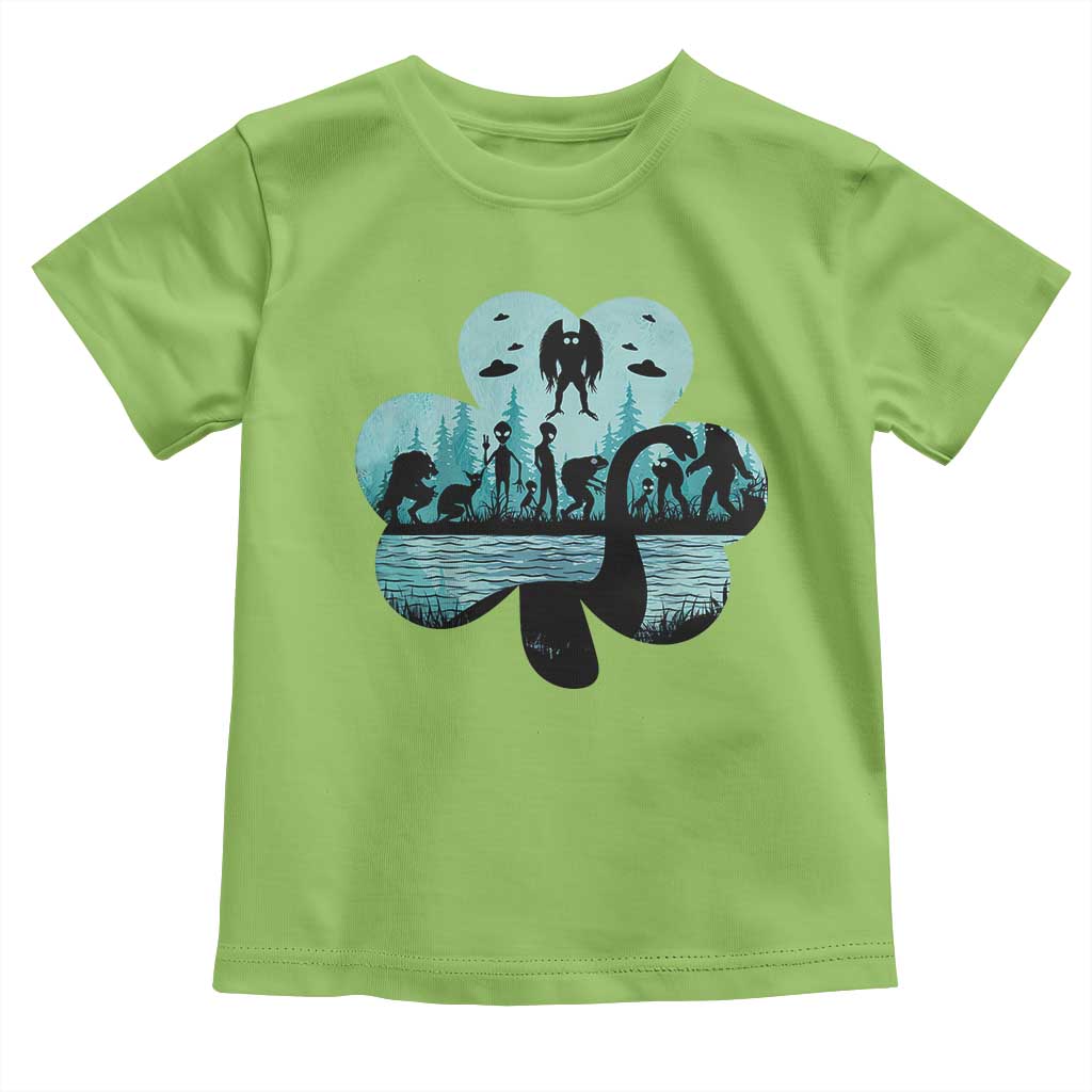 Funny Cryptid St Patrick's Day Toddler T Shirt Bigfoot Mothman Aliens Shamrock TS11 Lime Print Your Wear