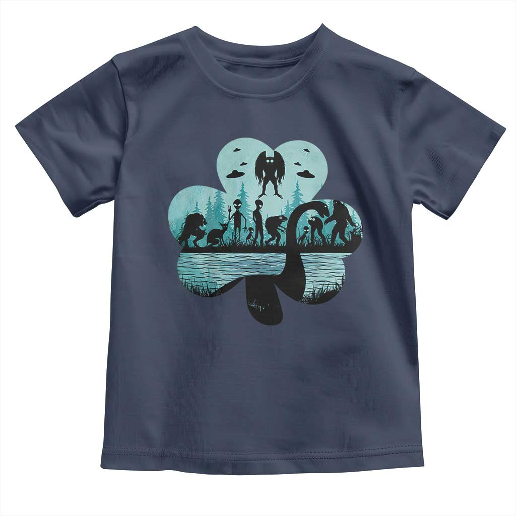 Funny Cryptid St Patrick's Day Toddler T Shirt Bigfoot Mothman Aliens Shamrock TS11 Navy Print Your Wear