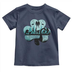 Funny Cryptid St Patrick's Day Toddler T Shirt Bigfoot Mothman Aliens Shamrock TS11 Navy Print Your Wear