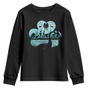 Funny Cryptid St Patrick's Day Youth Sweatshirt Bigfoot Mothman Aliens Shamrock TS11 Black Print Your Wear