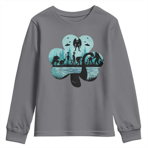 Funny Cryptid St Patrick's Day Youth Sweatshirt Bigfoot Mothman Aliens Shamrock TS11 Charcoal Print Your Wear