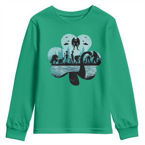 Funny Cryptid St Patrick's Day Youth Sweatshirt Bigfoot Mothman Aliens Shamrock TS11 Irish Green Print Your Wear